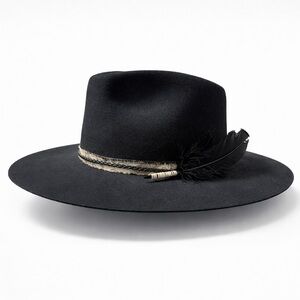 Black Western Fedora Wide Brim Custom Hat MAKE AN OFFER! Size 21.5” NWT